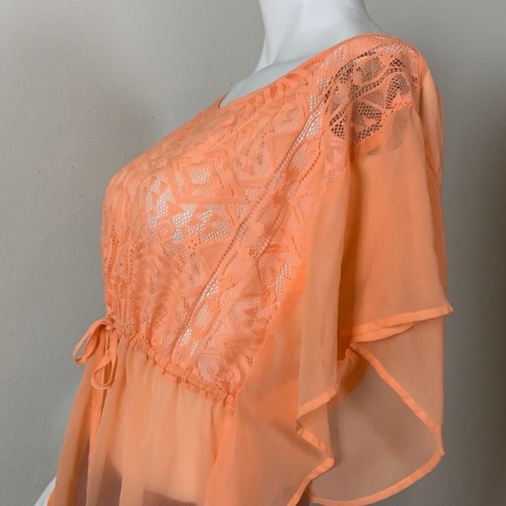 Women’s Xhileration orange billowy summer lace top sz small